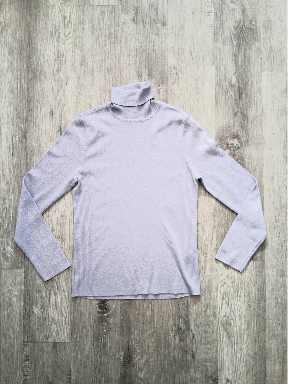 Chicos Shimmer Womans M, 8-10 Lavender Purple Metallic Ribbed Turtleneck Sweater